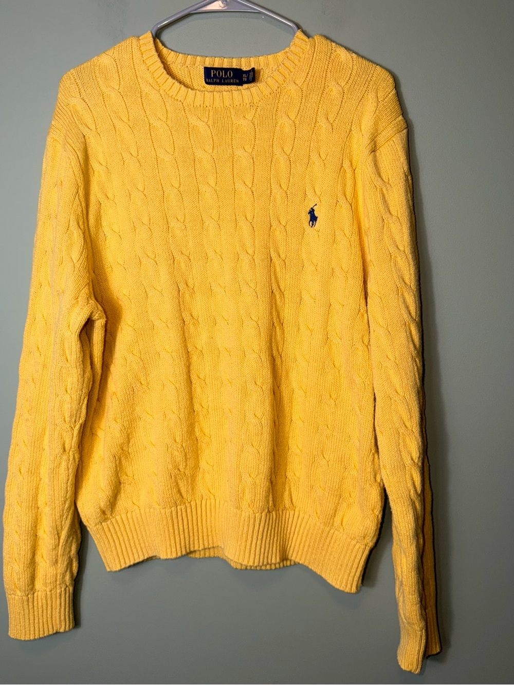 Polo by Ralph Lauren Yellow Cable-Knit Crewneck Sweater Mens  XL